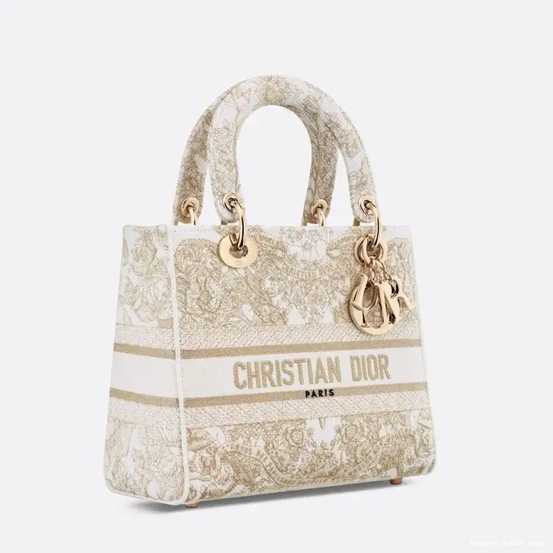 Cheap Around World Lady Canvas Medium White Butterfly D-lite The Gold Bag Motif 0505 Hot Sale
